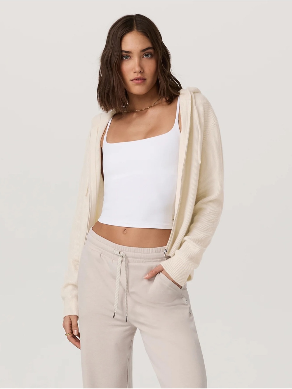 Vuori Èmilie Full Zip Cashmere Rib Full Zip Hoodie in Porcelain Size Medium